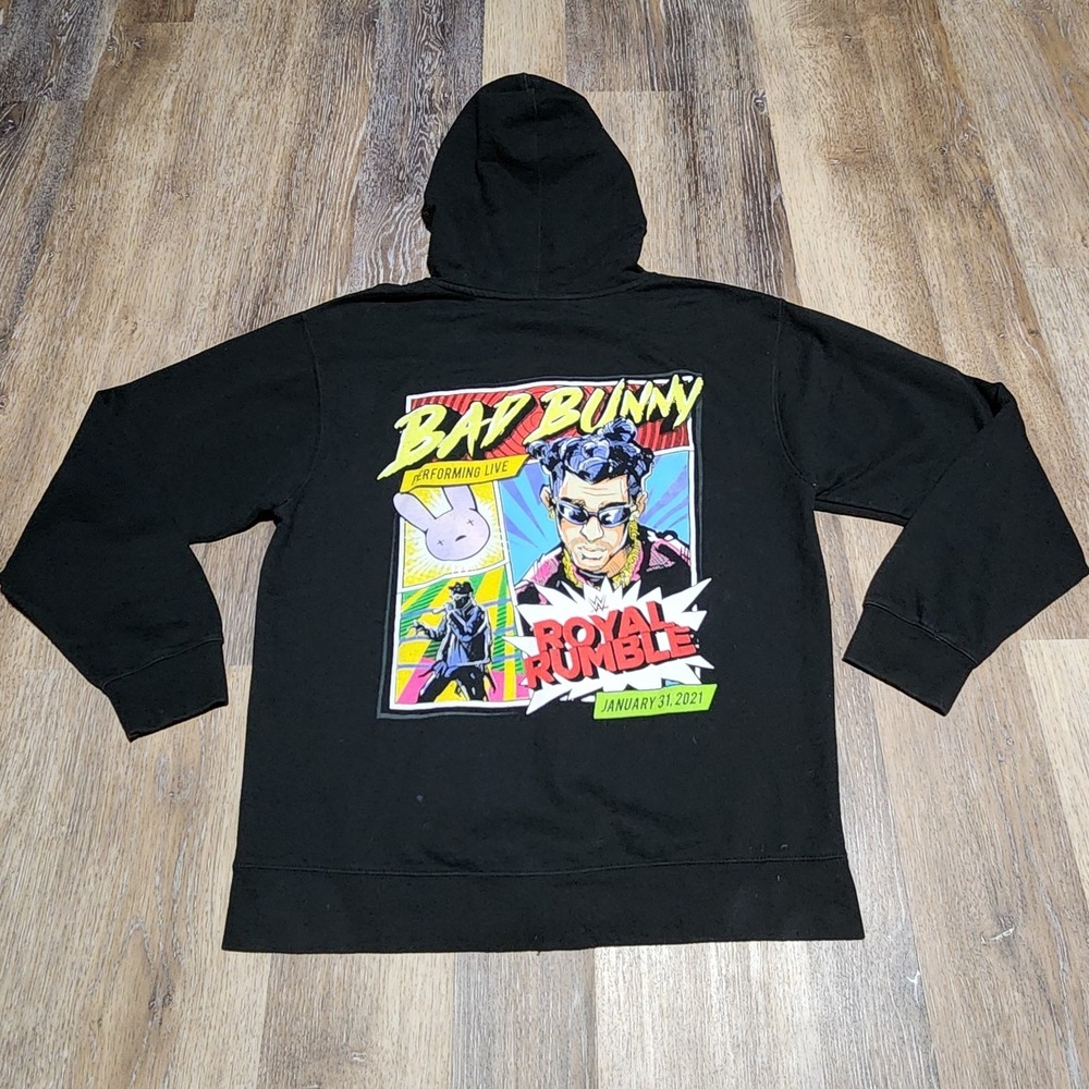 Bad Bunny WWE Hoodie Mens Medium Black Royal Rumble Zip Sweatshirt Wrestling
